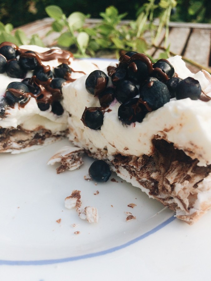 Mustikkainen suklaaminipavlova